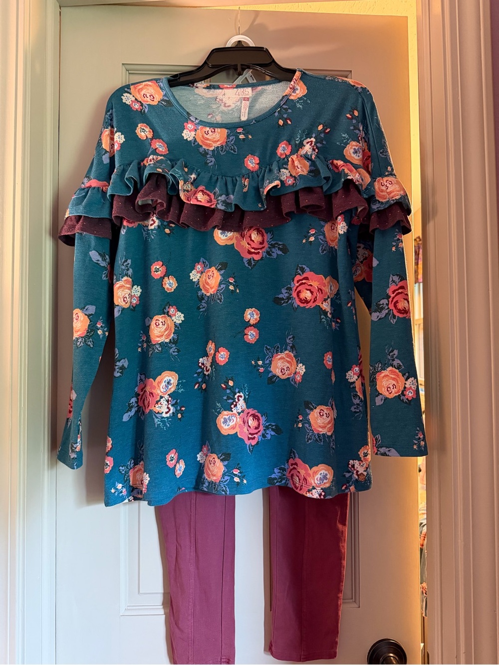 435 by Matilda Jane Big Girls Floral Ruffle Long-Sleeve Top w/Leggings